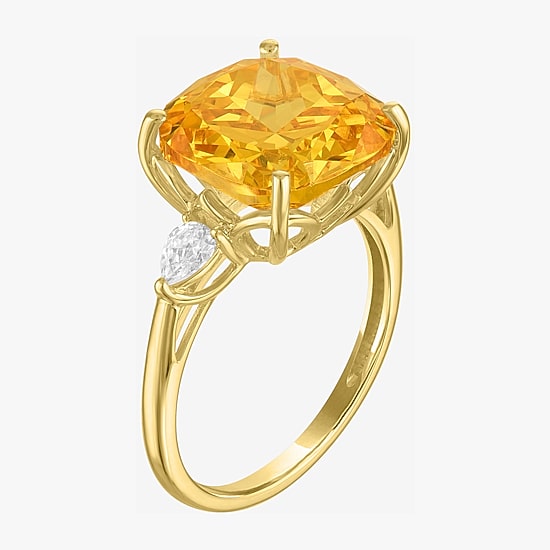 (G-H/Si2-I1) Womens 1/4 CT. T.W. Genuine Yellow Citrine 10K Gold Cushion 3-Stone Cocktail Ring