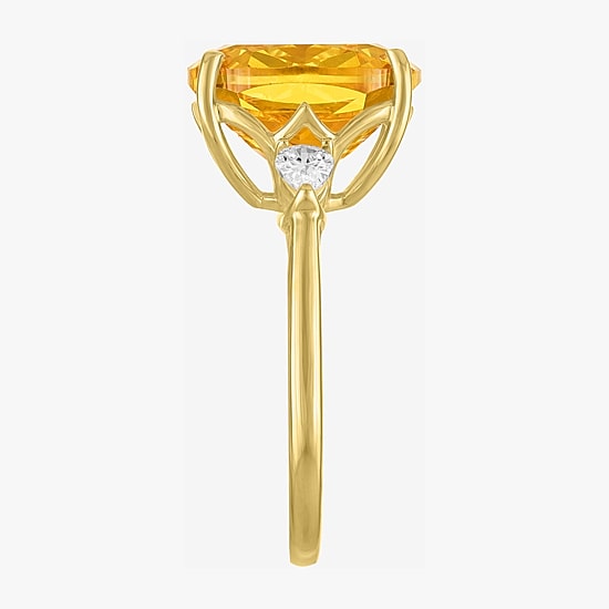 (G-H/Si2-I1) Womens 1/4 CT. T.W. Genuine Yellow Citrine 10K Gold Cushion 3-Stone Cocktail Ring