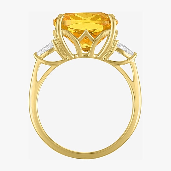 (G-H/Si2-I1) Womens 1/4 CT. T.W. Genuine Yellow Citrine 10K Gold Cushion 3-Stone Cocktail Ring