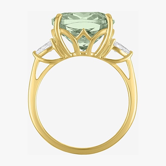 (G-H/Si2-I1) Womens 1/4 CT. T.W. Genuine Green Amethyst 10K Gold Cushion 3-Stone Cocktail Ring