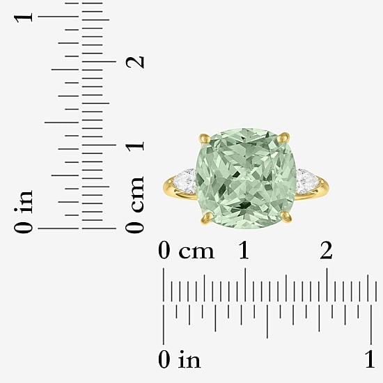 (G-H/Si2-I1) Womens 1/4 CT. T.W. Genuine Green Amethyst 10K Gold Cushion 3-Stone Cocktail Ring