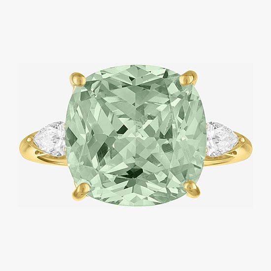 (G-H/Si2-I1) Womens 1/4 CT. T.W. Genuine Green Amethyst 10K Gold Cushion 3-Stone Cocktail Ring