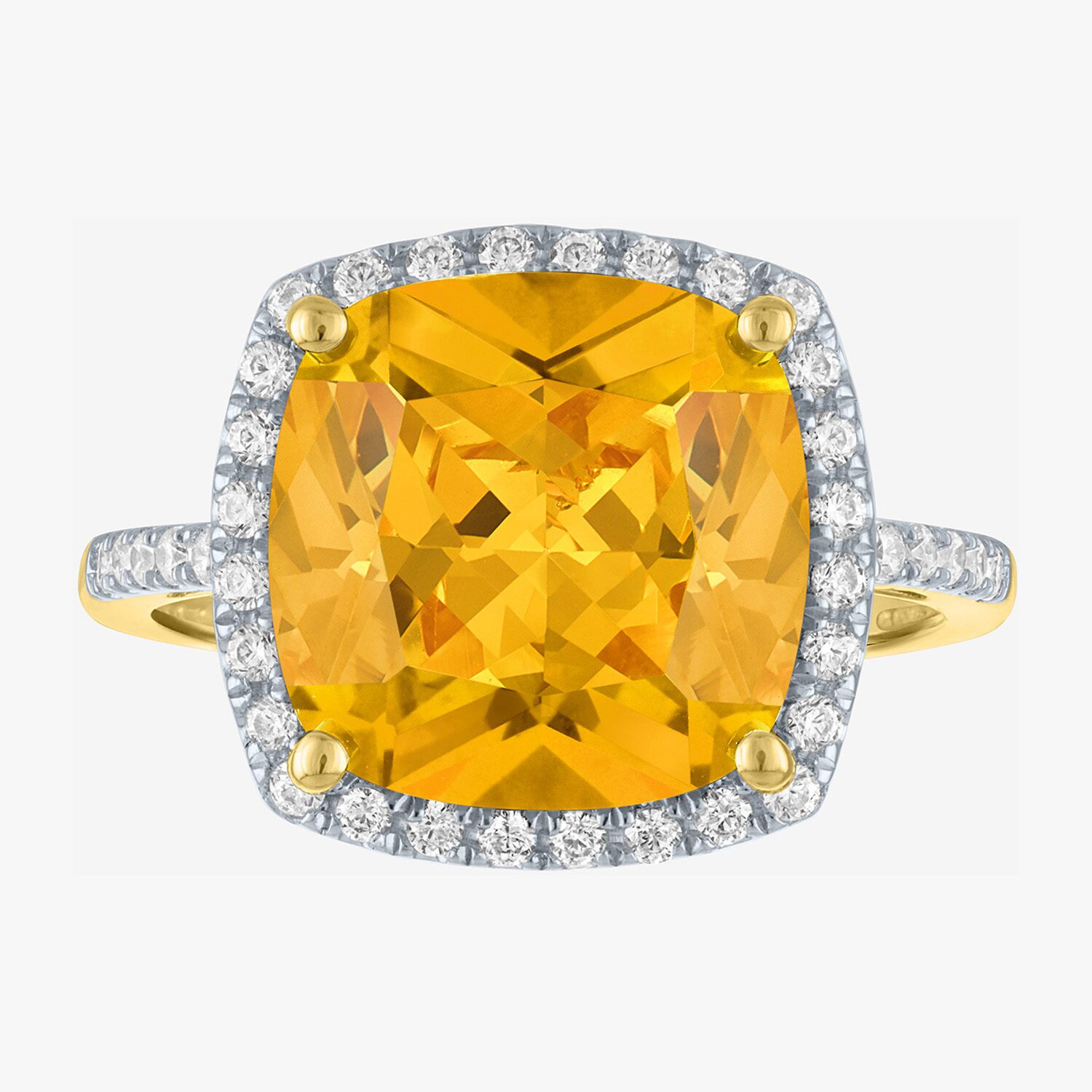 (G-H/Si2-I1) Womens 1/4 CT. T.W. Gemstone 10K Gold Cushion Halo Side Stone Cocktail Ring