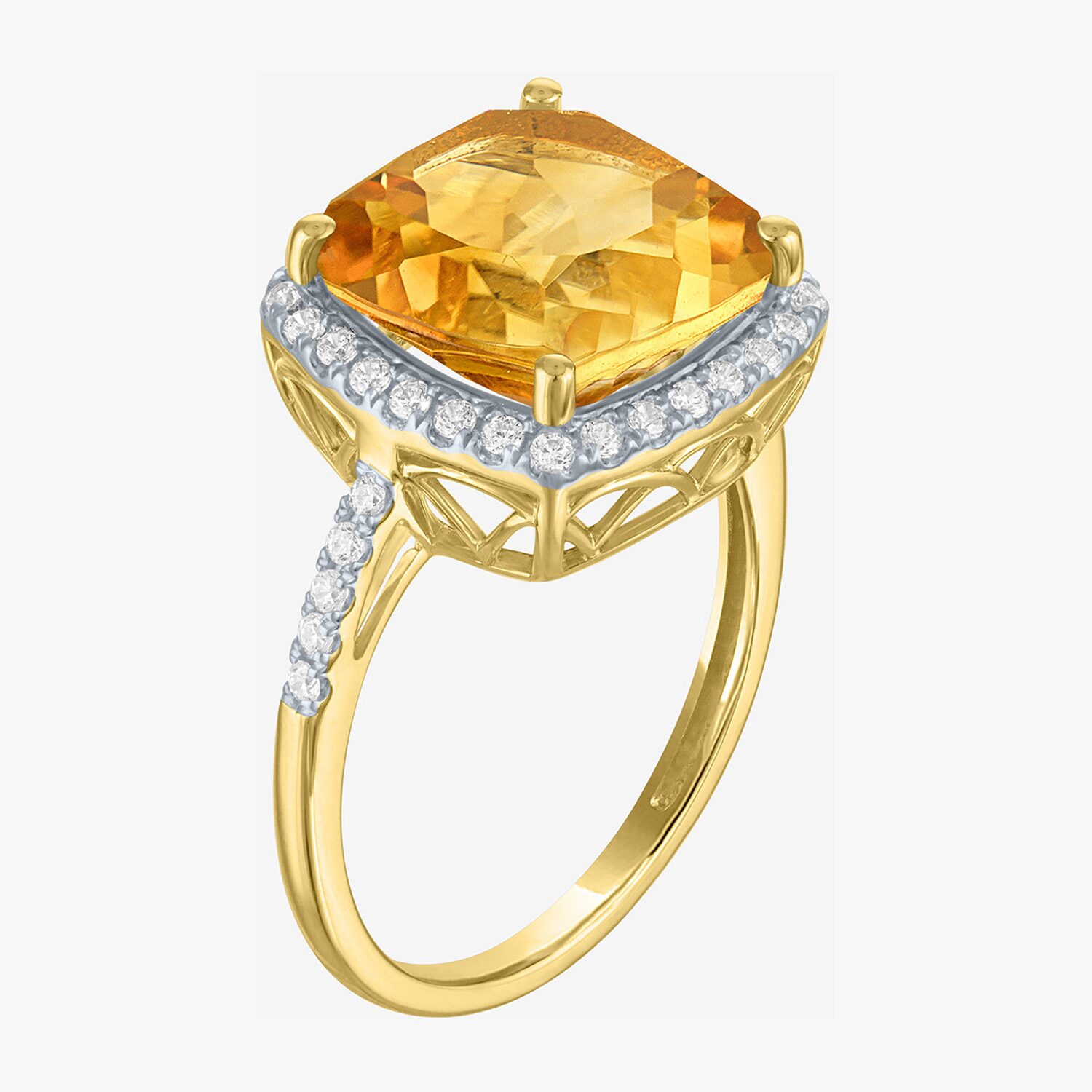 (G-H/Si2-I1) Womens 1/4 CT. T.W. Gemstone 10K Gold Cushion Halo Side Stone Cocktail Ring