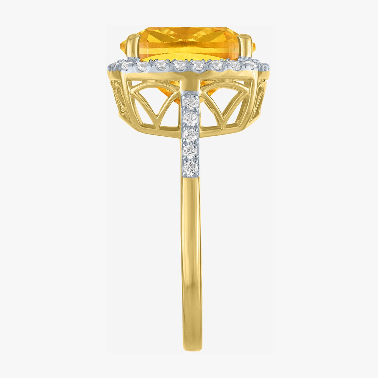 (G-H/Si2-I1) Womens 1/4 CT. T.W. Gemstone 10K Gold Cushion Halo Side Stone Cocktail Ring