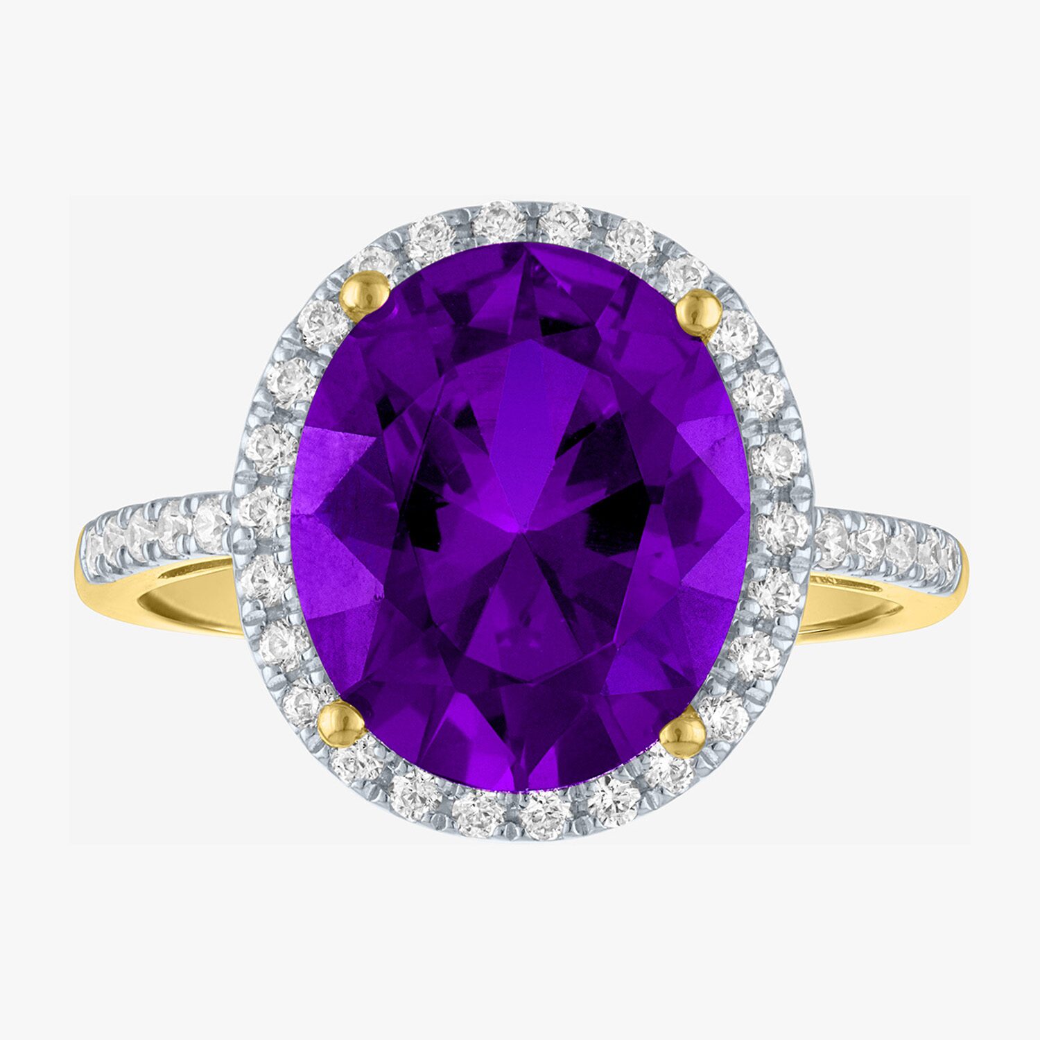 (G-H/Si2-I1) Womens 1/4 CT. T.W. Gemstone 10K Gold Oval Halo Side Stone Cocktail Ring