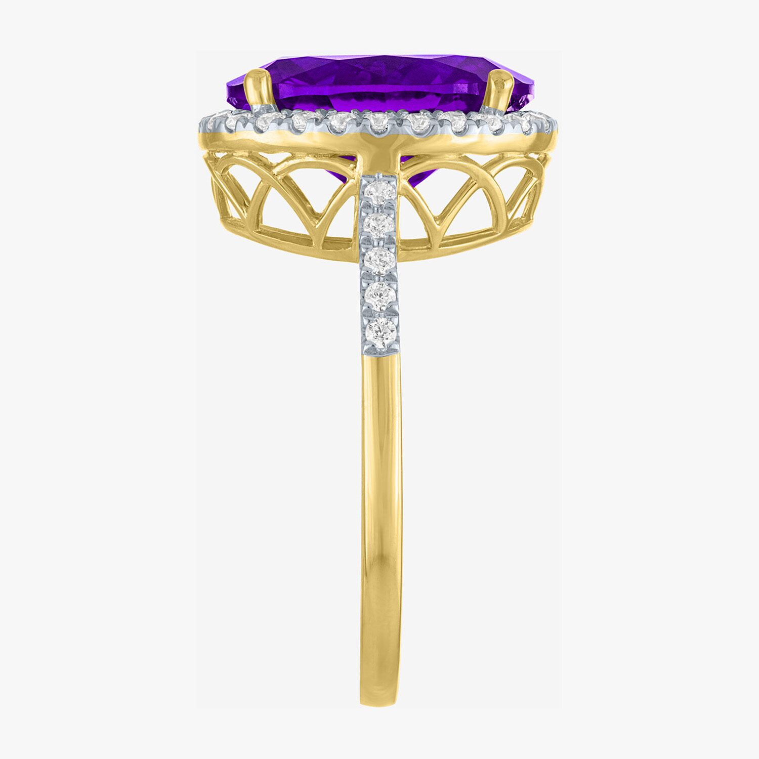 (G-H/Si2-I1) Womens 1/4 CT. T.W. Gemstone 10K Gold Oval Halo Side Stone Cocktail Ring
