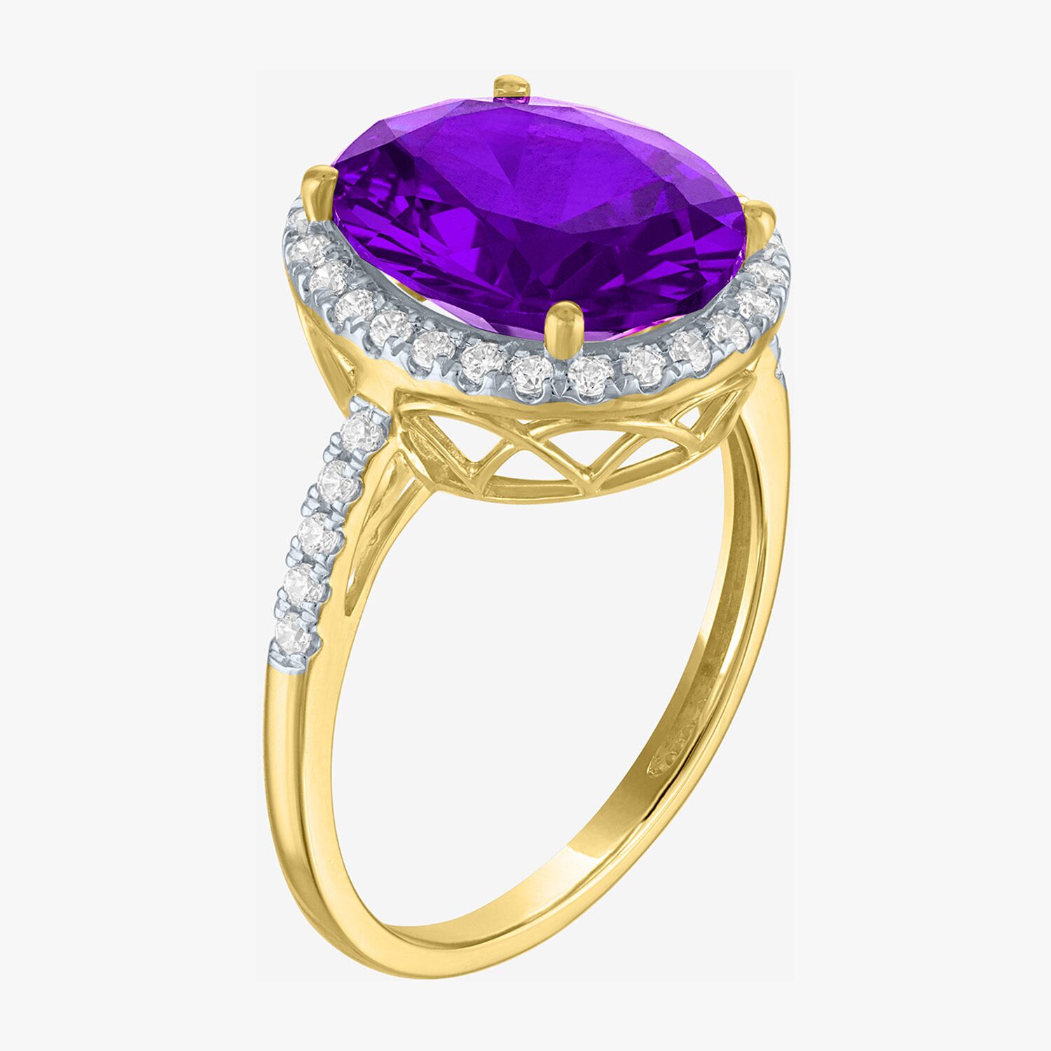 (G-H/Si2-I1) Womens 1/4 CT. T.W. Gemstone 10K Gold Oval Halo Side Stone Cocktail Ring