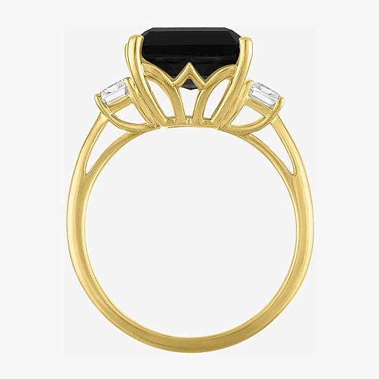 (G-H/Si2-I1) Womens 1/2 CT. T.W. Genuine Black Onyx 10K Gold 3-Stone Cocktail Ring