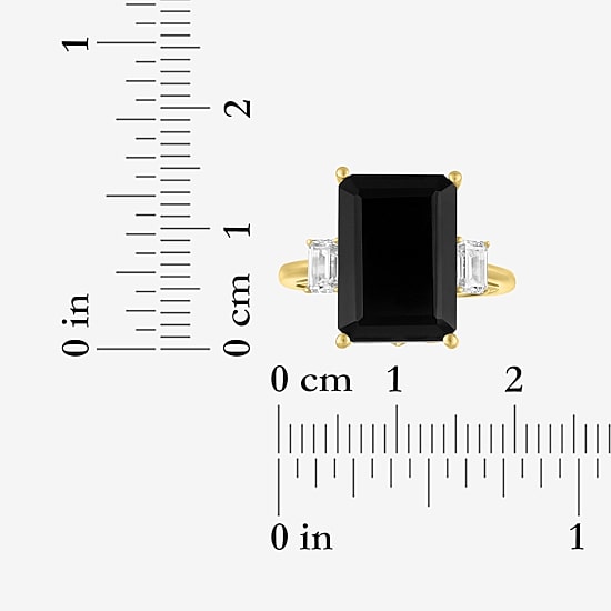 (G-H/Si2-I1) Womens 1/2 CT. T.W. Genuine Black Onyx 10K Gold 3-Stone Cocktail Ring