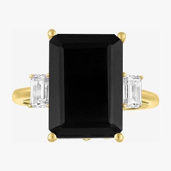 (G-H/Si2-I1) Womens 1/2 CT. T.W. Genuine Black Onyx 10K Gold 3-Stone Cocktail Ring