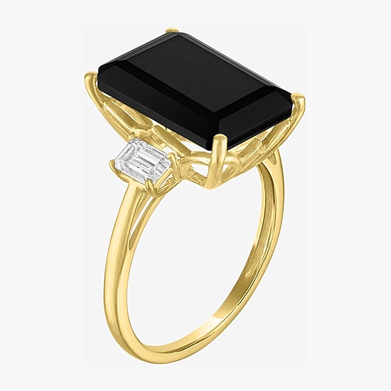 (G-H/Si2-I1) Womens 1/2 CT. T.W. Genuine Black Onyx 10K Gold 3-Stone Cocktail Ring