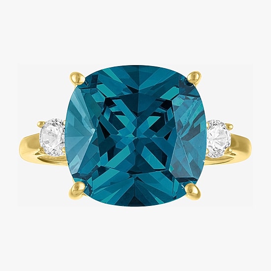 (G-H / Si2-I1) Womens 1/4 CT. T.W. Gemstone 10K Gold Cushion 3-Stone Cocktail Ring