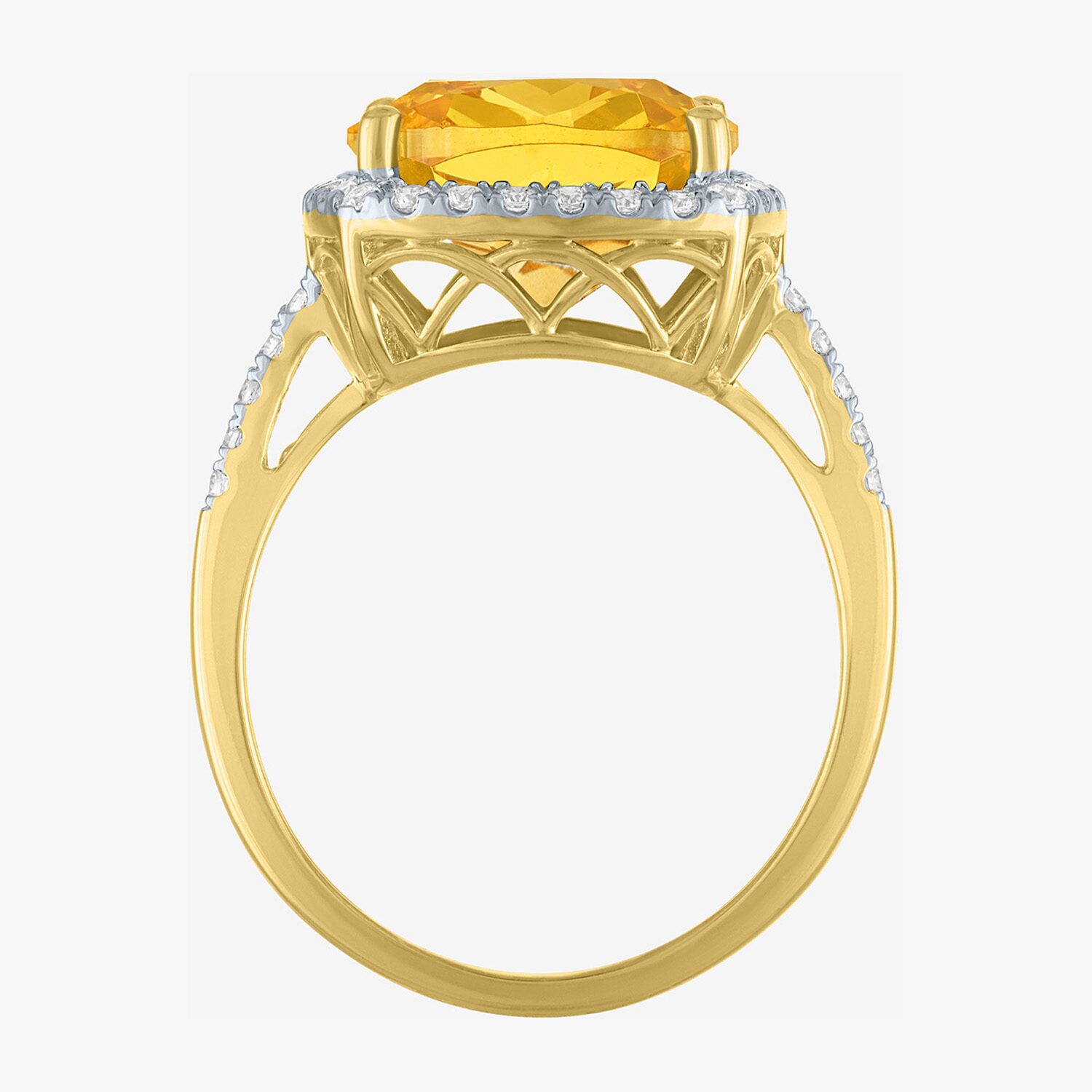 (G-H/Si2-I1) Womens 1/4 CT. T.W. Gemstone 10K Gold Cushion Halo Side Stone Cocktail Ring