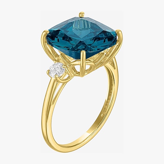 (G-H / Si2-I1) Womens 1/4 CT. T.W. Gemstone 10K Gold Cushion 3-Stone Cocktail Ring