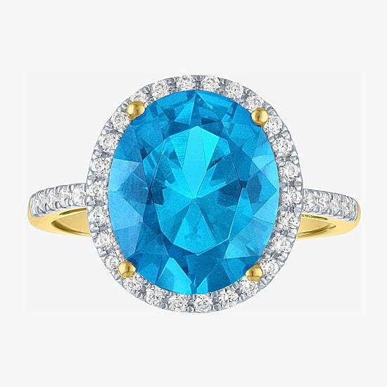 (G-H/Si2-I1) Womens 1/4 CT. T.W. Gemstone 10K Gold Oval Halo Side Stone Cocktail Ring