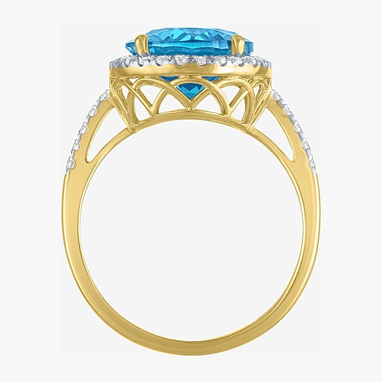 (G-H/Si2-I1) Womens 1/4 CT. T.W. Gemstone 10K Gold Oval Halo Side Stone Cocktail Ring