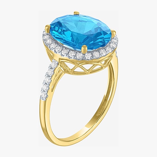 (G-H/Si2-I1) Womens 1/4 CT. T.W. Gemstone 10K Gold Oval Halo Side Stone Cocktail Ring