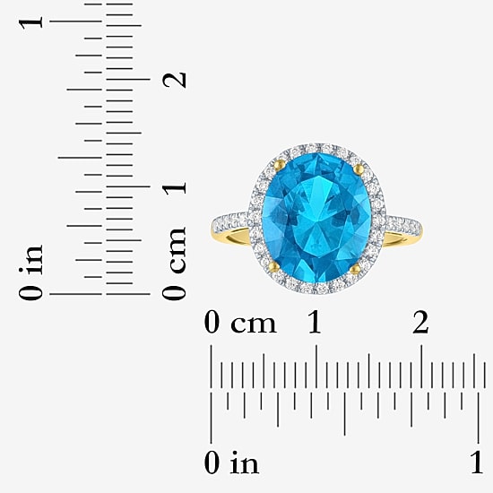 (G-H/Si2-I1) Womens 1/4 CT. T.W. Gemstone 10K Gold Oval Halo Side Stone Cocktail Ring
