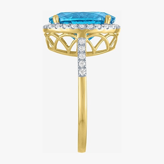 (G-H/Si2-I1) Womens 1/4 CT. T.W. Gemstone 10K Gold Oval Halo Side Stone Cocktail Ring