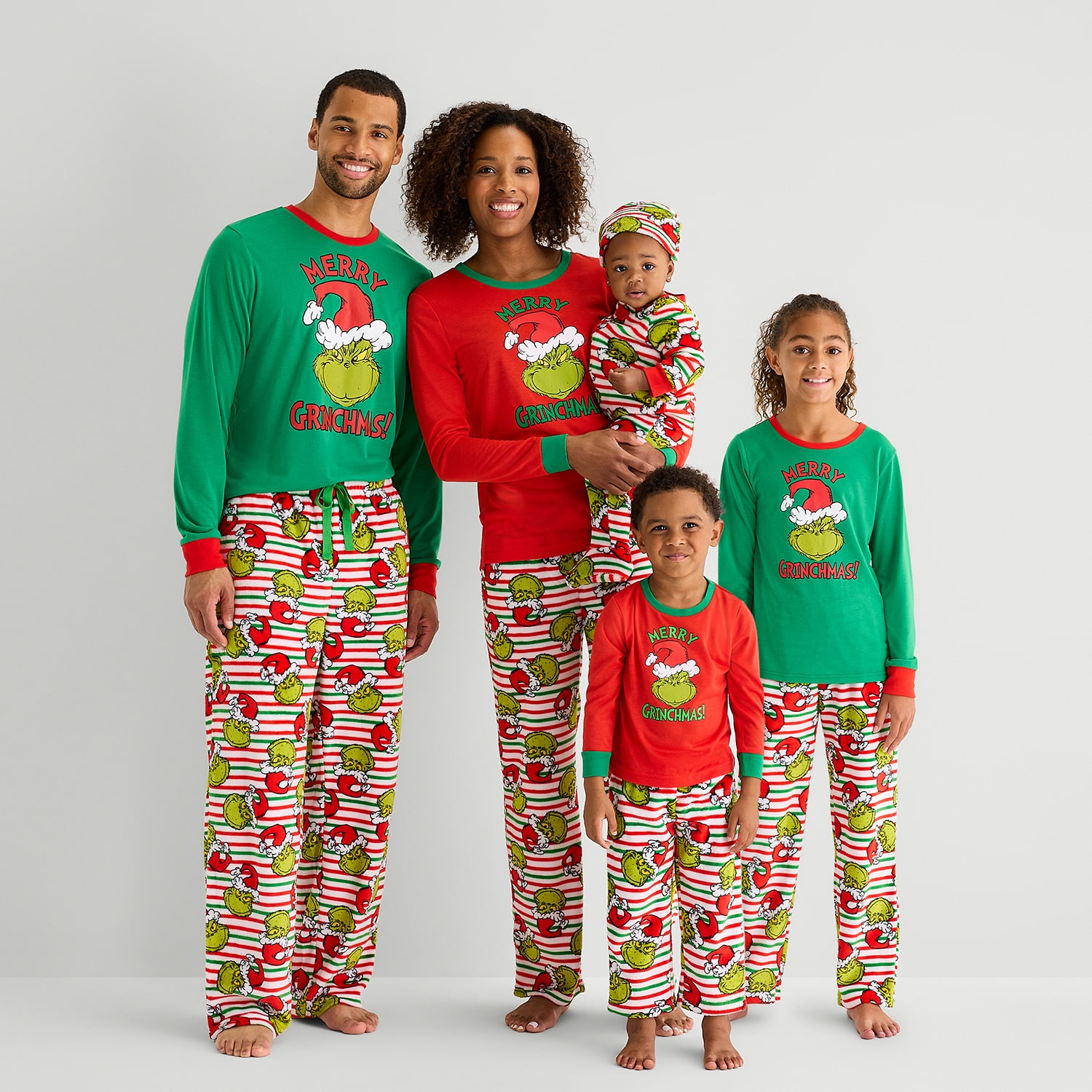 Dr. Seuss Grinch Baby Unisex Footed Crew Neck Long Sleeve Matching Family One Piece Pajama