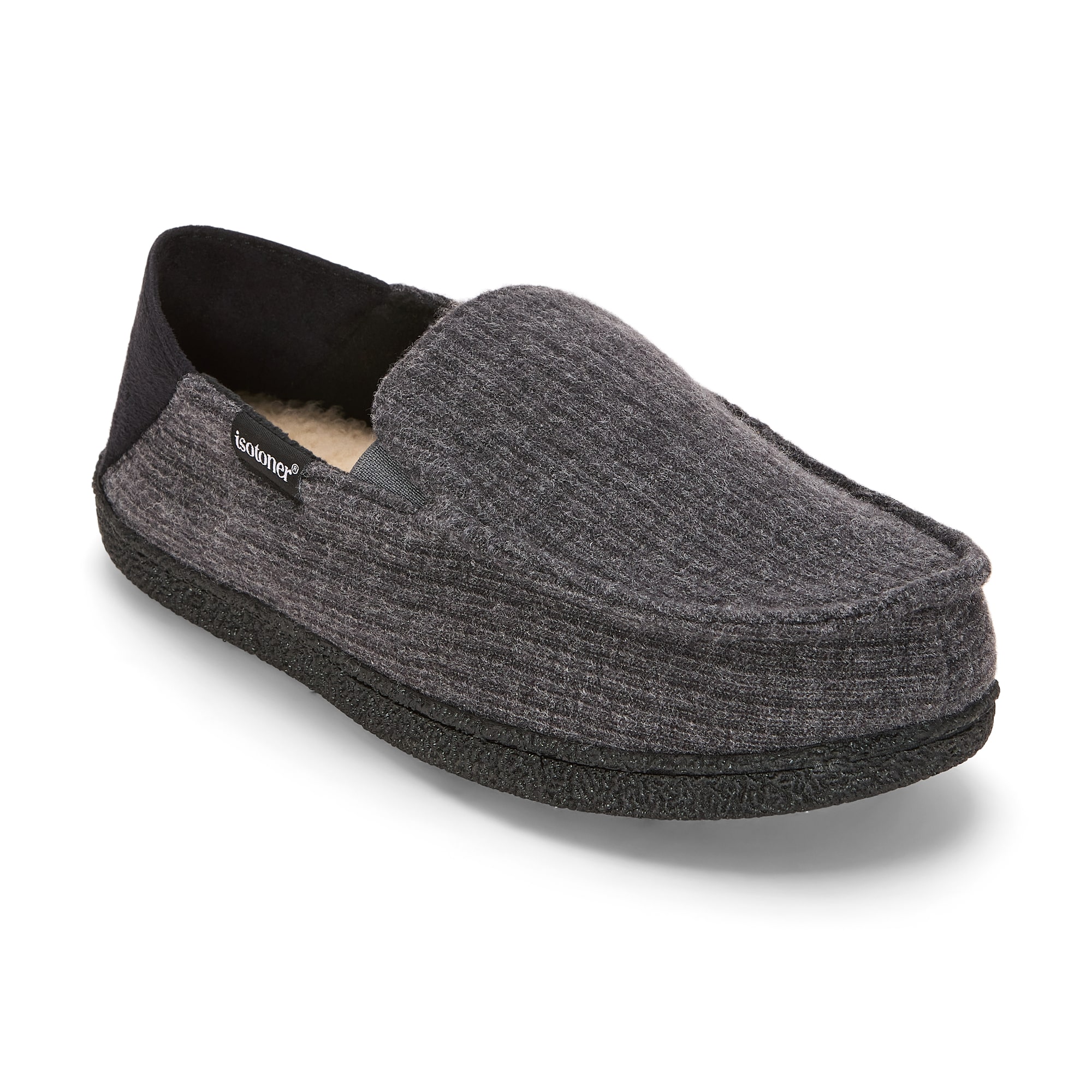 Isotoner Sweater Knit Collapsible Heel Mens Moccasin Slippers