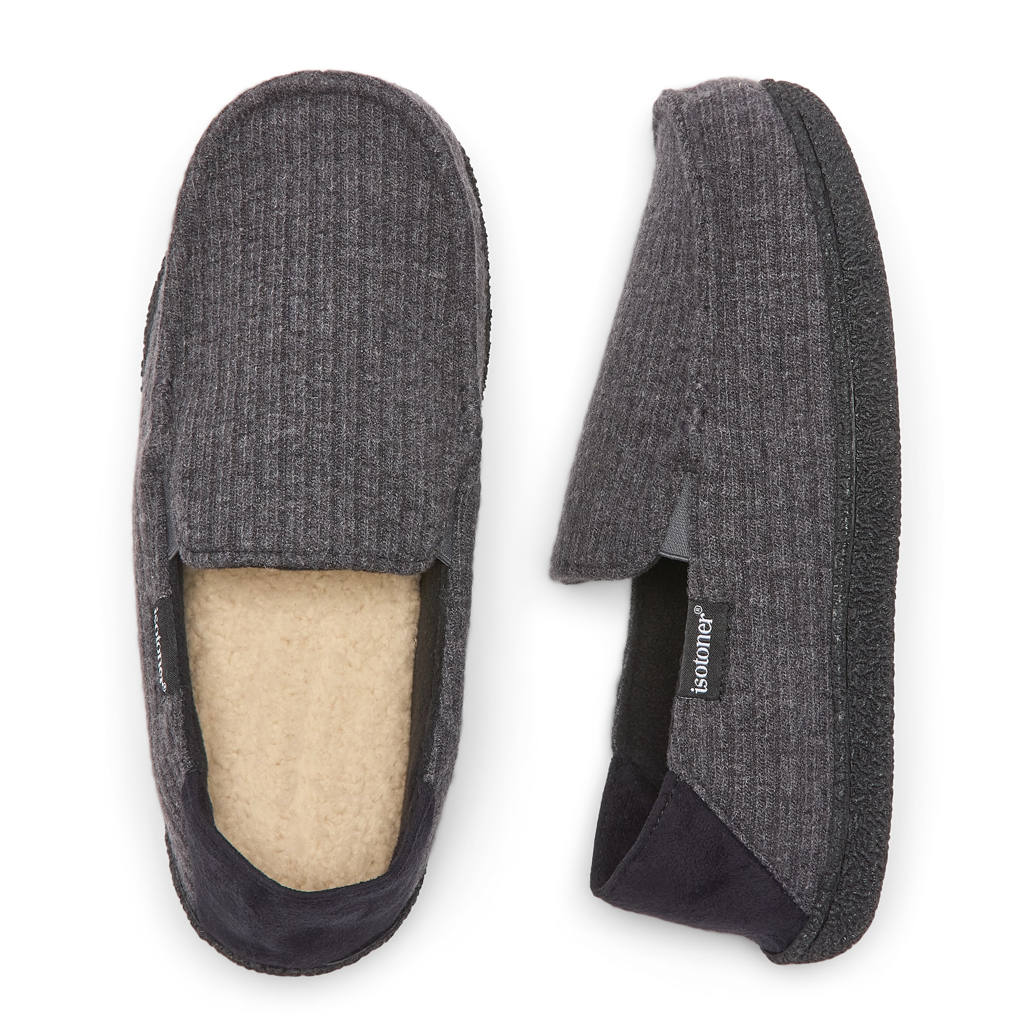 Isotoner Sweater Knit Collapsible Heel Mens Moccasin Slippers