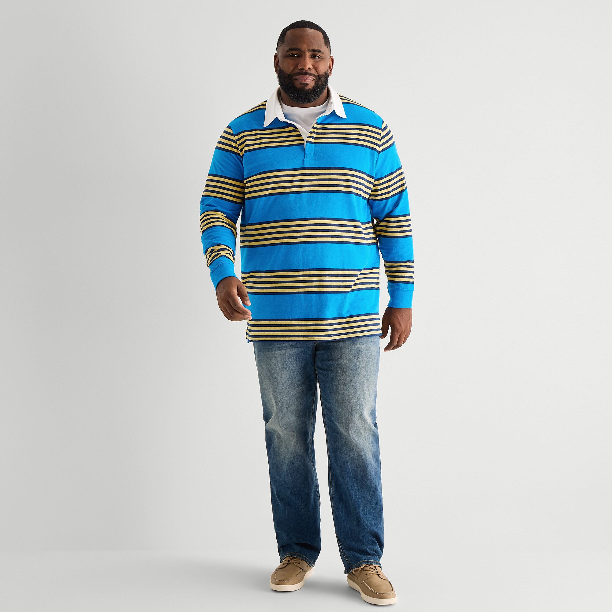 St. John's Bay French Terry Rugby Big and Tall Mens Classic Fit Long Sleeve Polo Shirt
