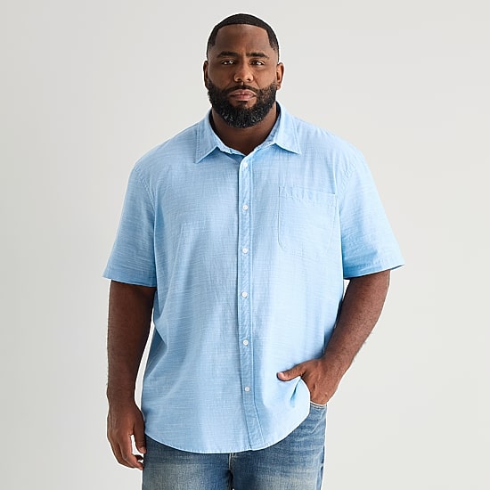 St. John's Bay Slub Mens Short Sleeve Classic Fit Big and Tall Button-Down Shirt