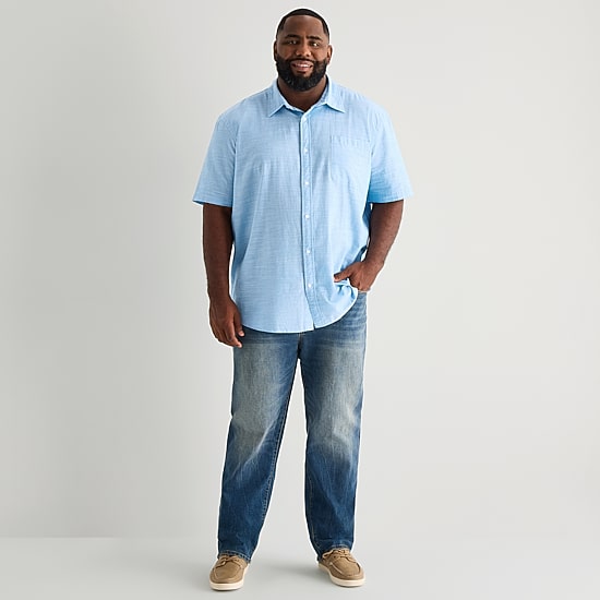 St. John's Bay Slub Mens Short Sleeve Classic Fit Big and Tall Button-Down Shirt