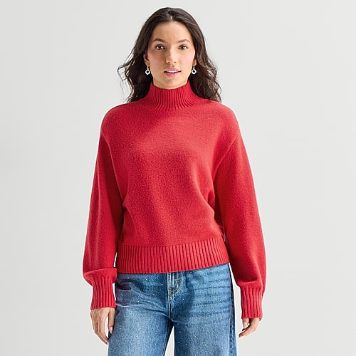 Ana Womens Mock Neck Long Sleeve Pullover Sweater In Red