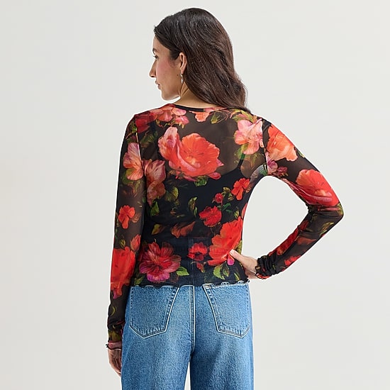 A.N.A Mesh Womens Crew Neck Long Sleeve T-Shirt