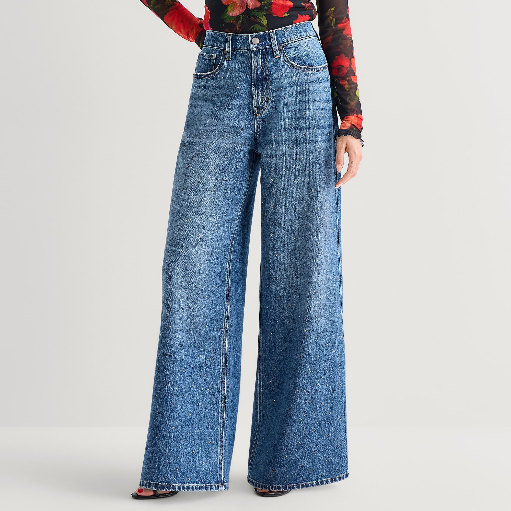 A.N.A Embellished Womens Tall Highest Rise Wide Leg Jean