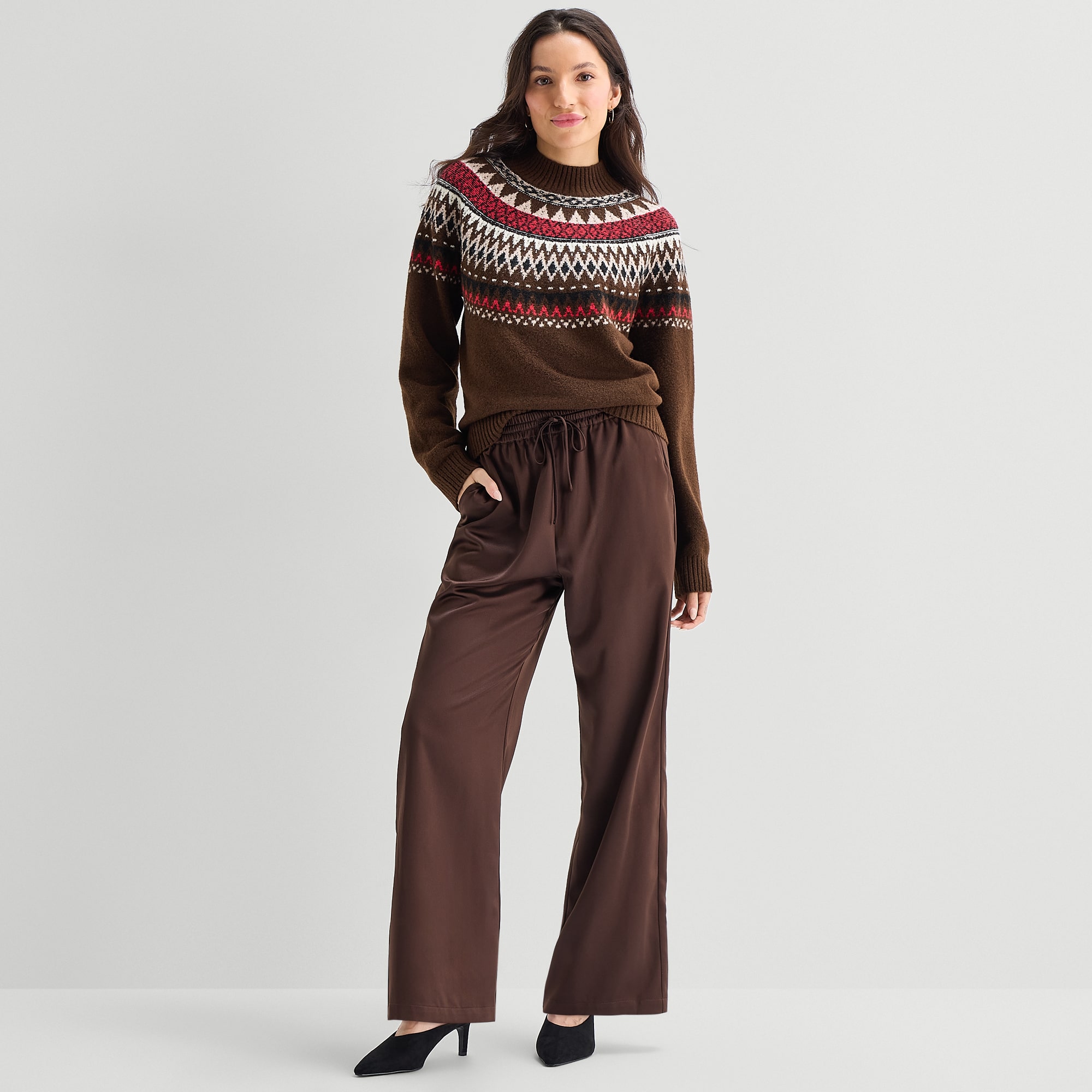 A.N.A Womens Mock Neck Long Sleeve Pullover Sweater