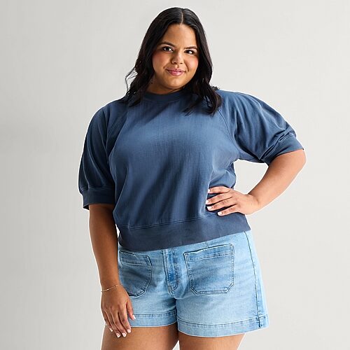 Ana Womens Plus Crew Neck 3/4 Sleeve Sweatshirt In Blue