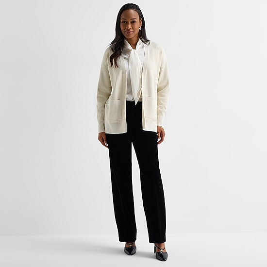 Liz Claiborne Womens V Neck Long Sleeve Open Front Petite Cardigan