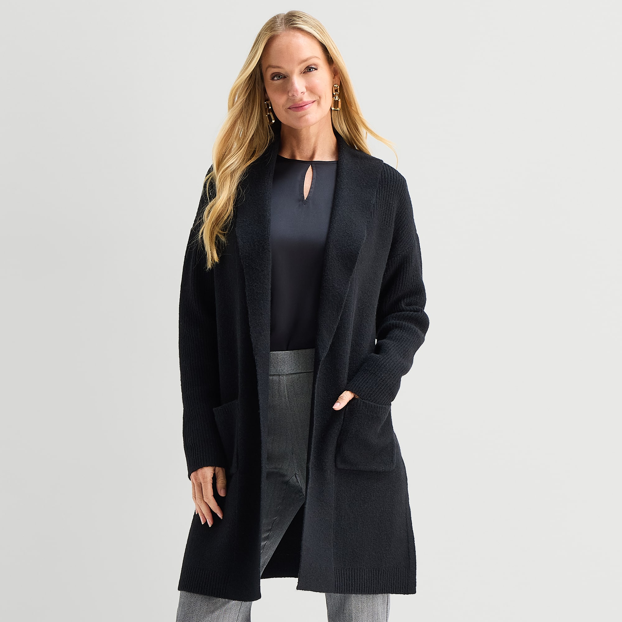 Liz Claiborne Womens Long Sleeve Open Front Cardigan