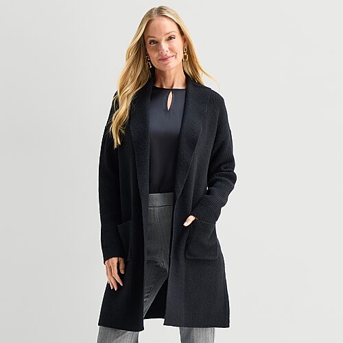 Liz Claiborne Womens Long Sleeve Open Front Tall Cardigan In Black