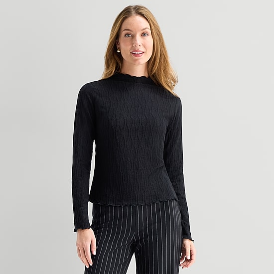 Liz Claiborne Womens Mock Neck Long Sleeve Blouse