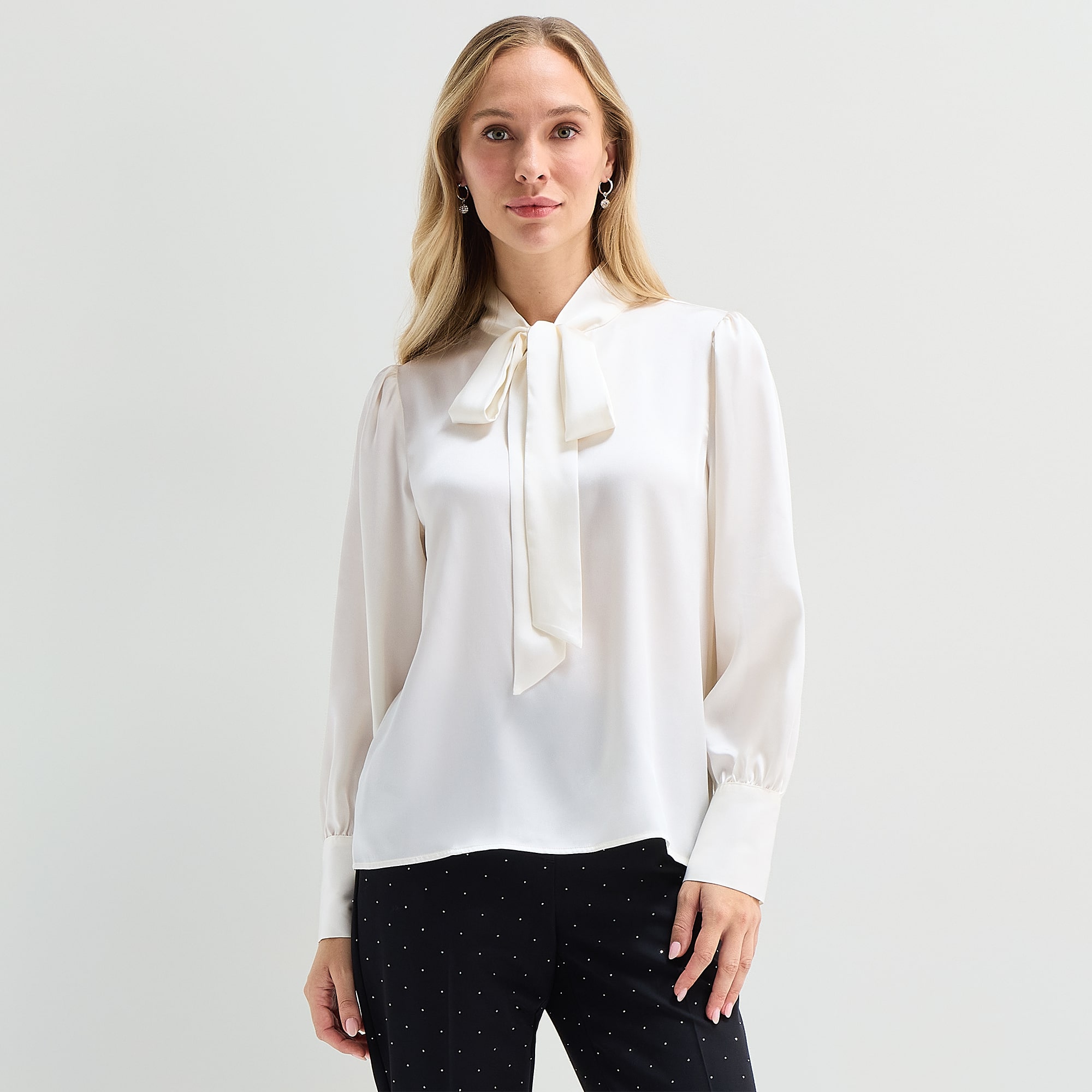Liz Claiborne Womens Tall Split Tie Neck Long Sleeve Blouse