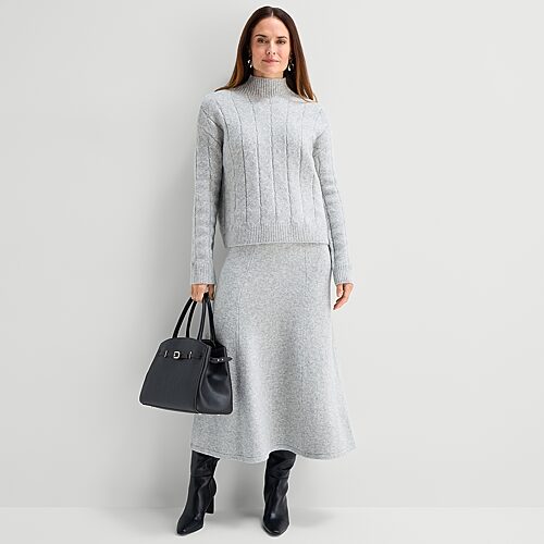 Liz Claiborne Womens High Rise Midi Sweater Knit Pencil Skirt, X-large, Gray
