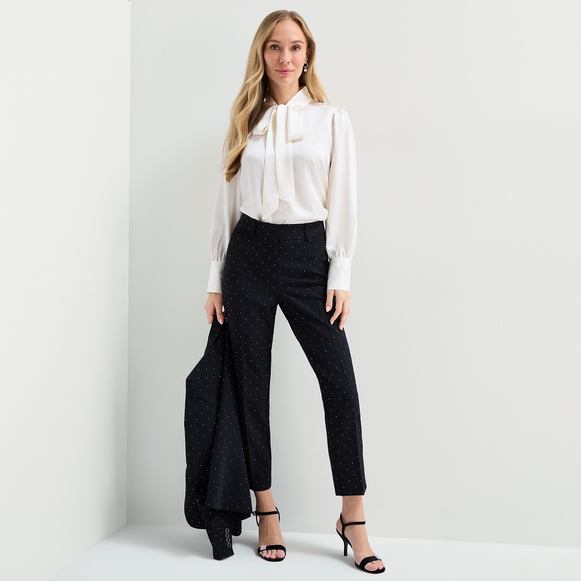 Liz Claiborne Womens Tall Split Tie Neck Long Sleeve Blouse