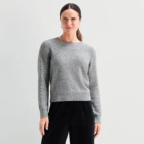 Liz Claiborne Tall Womens Crew Neck Long Sleeve Pullover Sweater In Gray
