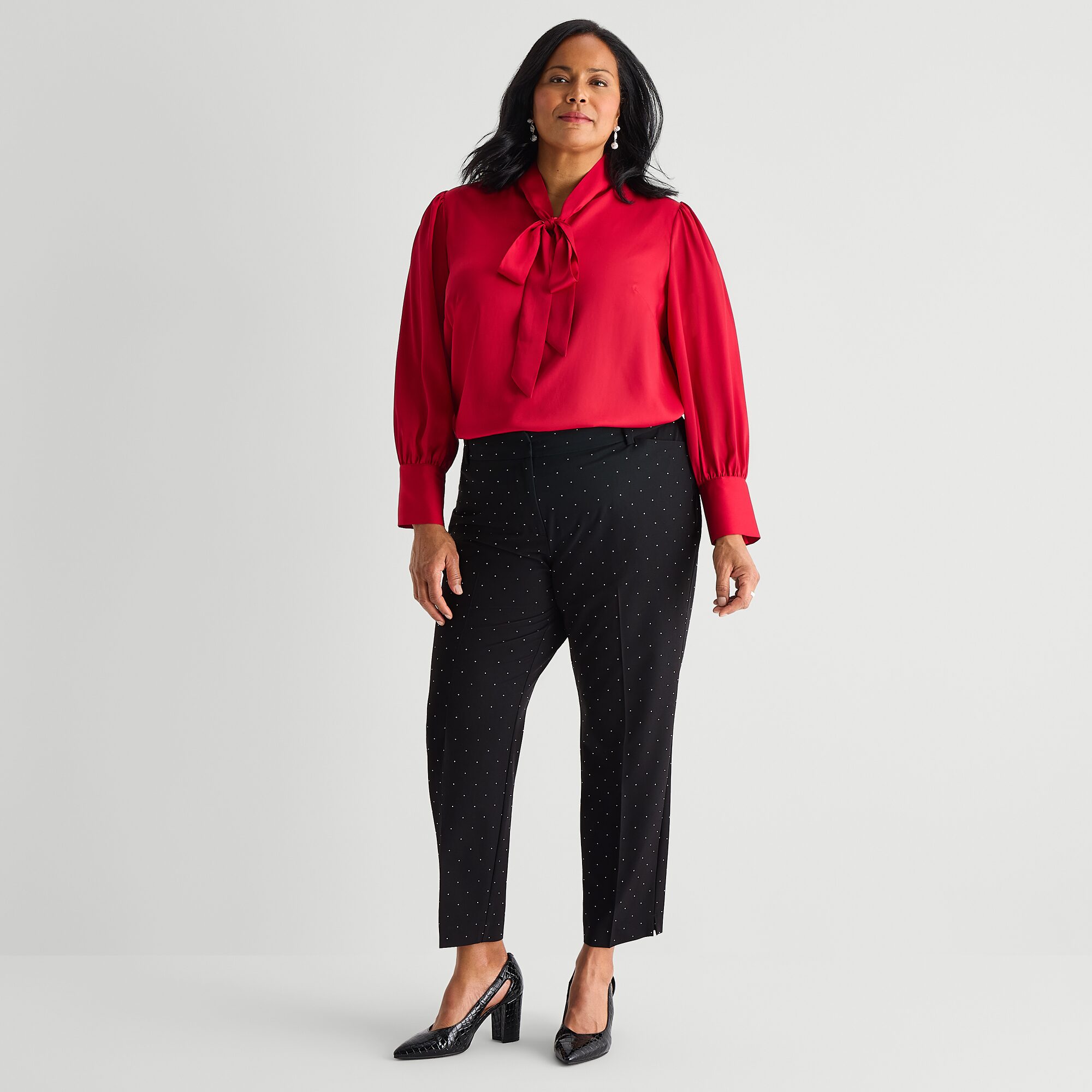Liz Claiborne Emma Embellished Dot Womens Plus Straight Ankle Pant