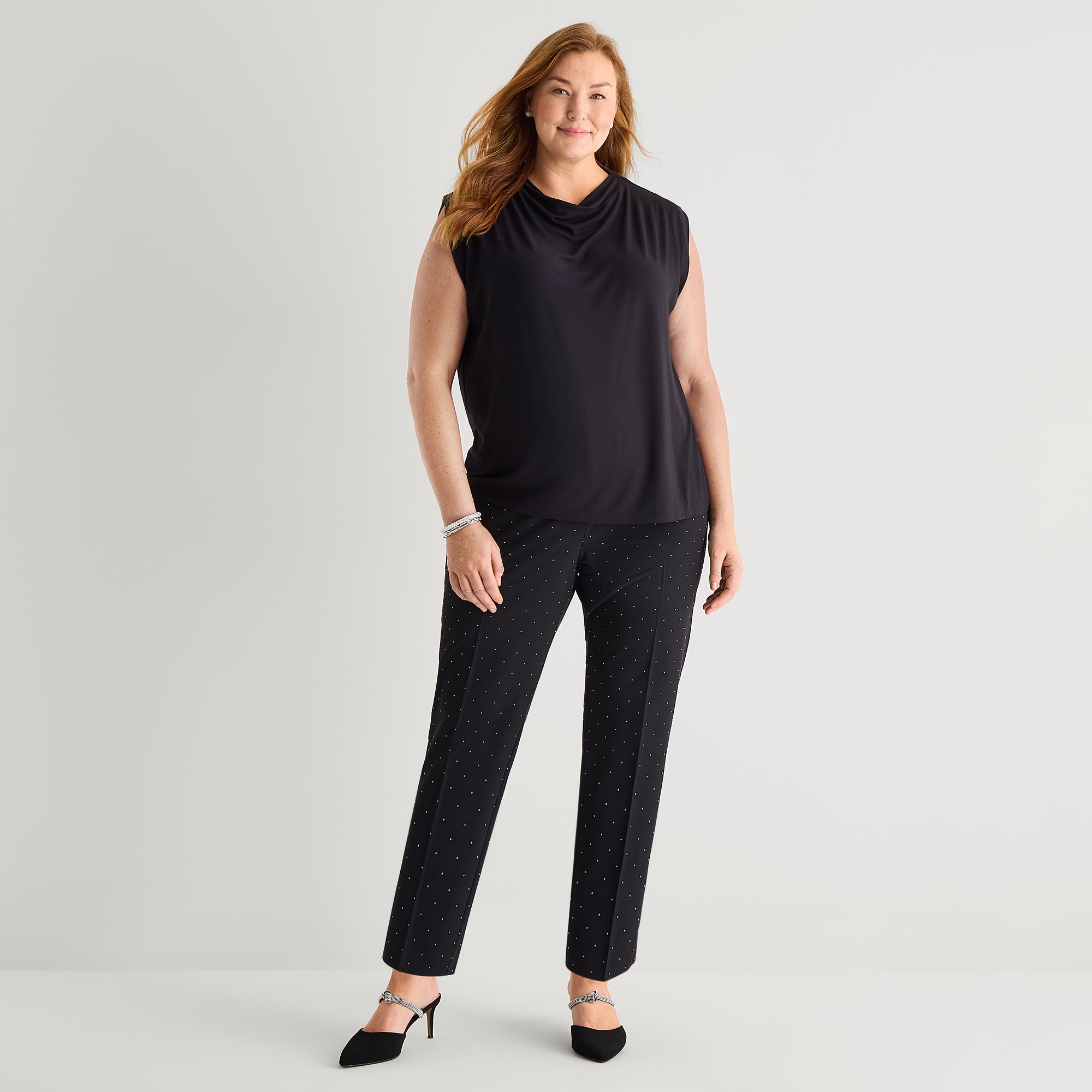 Liz Claiborne Womens Plus Mock Neck Sleeveless Blouse