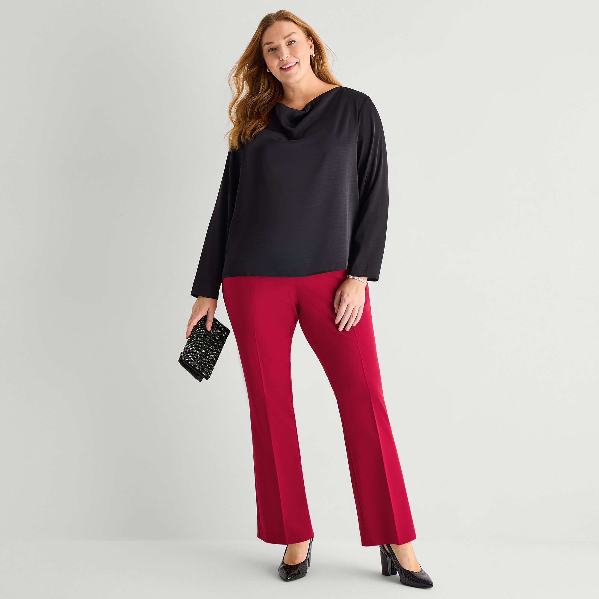 Liz Claiborne Womens Plus Cowl Neck Long Sleeve Blouse