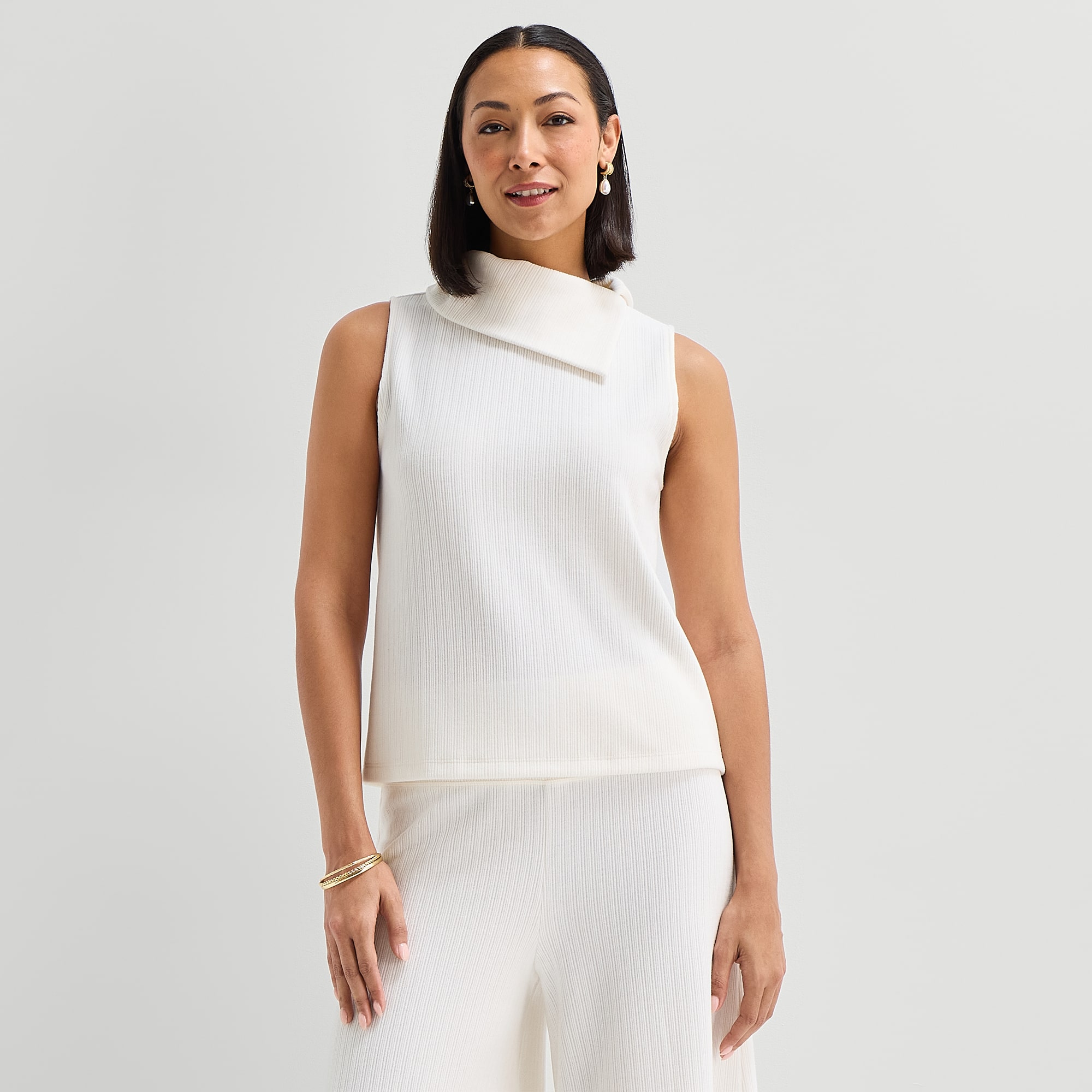 Liz Claiborne Womens Split Crew Neck Sleeveless Blouse