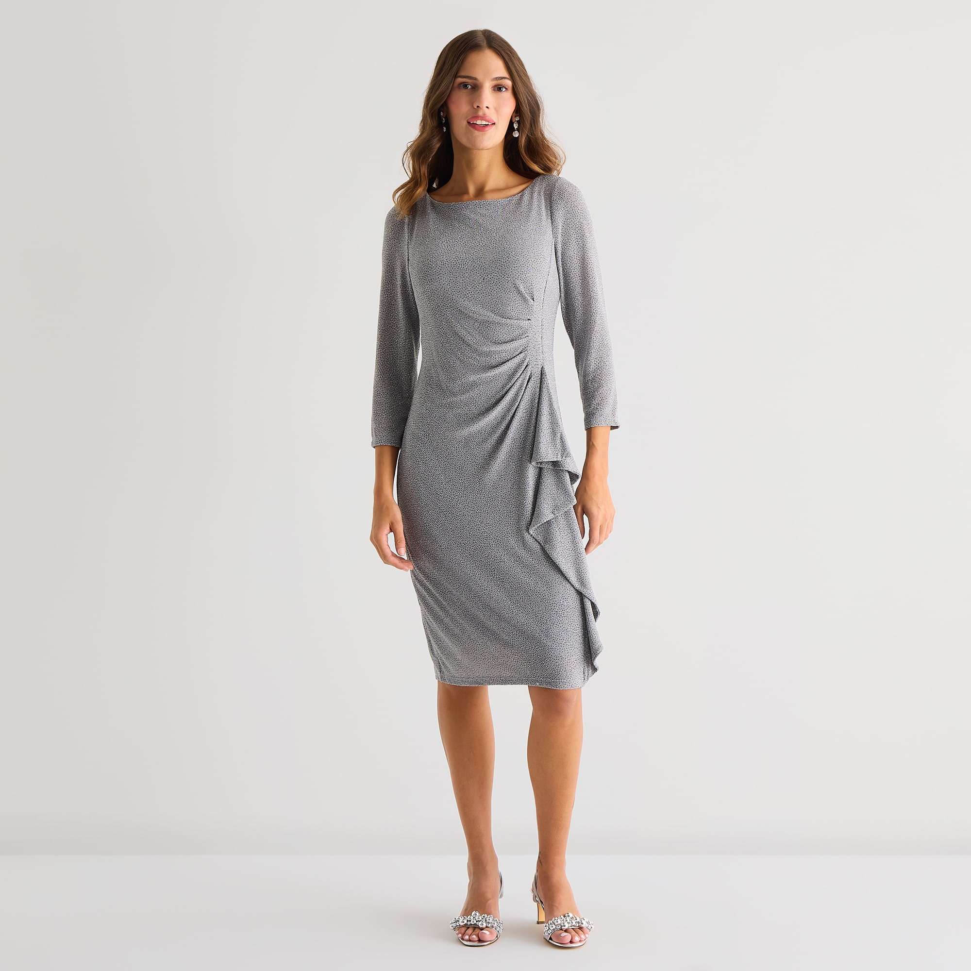 Jessica Howard Womens Boat Neck 3/4 Sleeve Sheath Dress