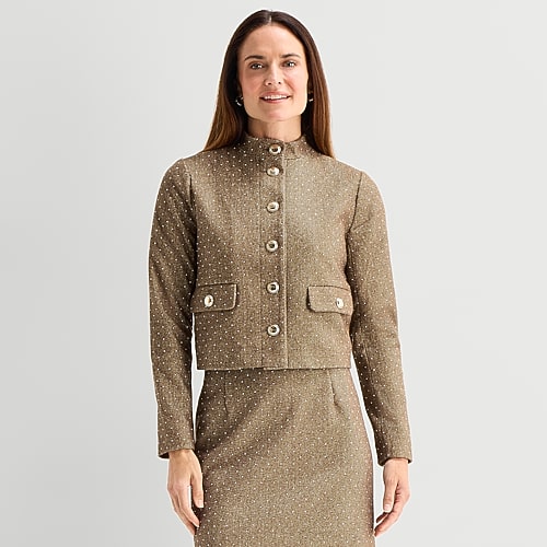 Liz Claiborne Womens Heavyweight Cropped Jacket In Brown