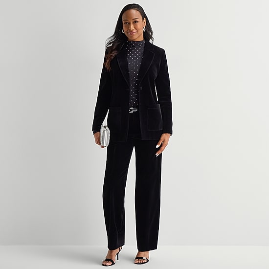 Liz Claiborne Womens Petite Velvet Regular Fit Blazer
